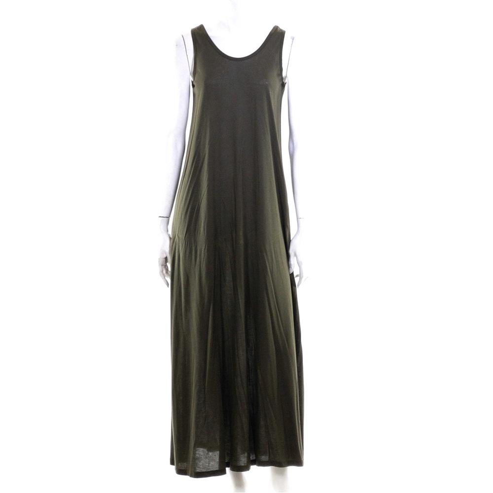 Theory Dark Olive Armyy Green Sleeveless Knit Maxi Jersey Knit Tank Dress SMALL